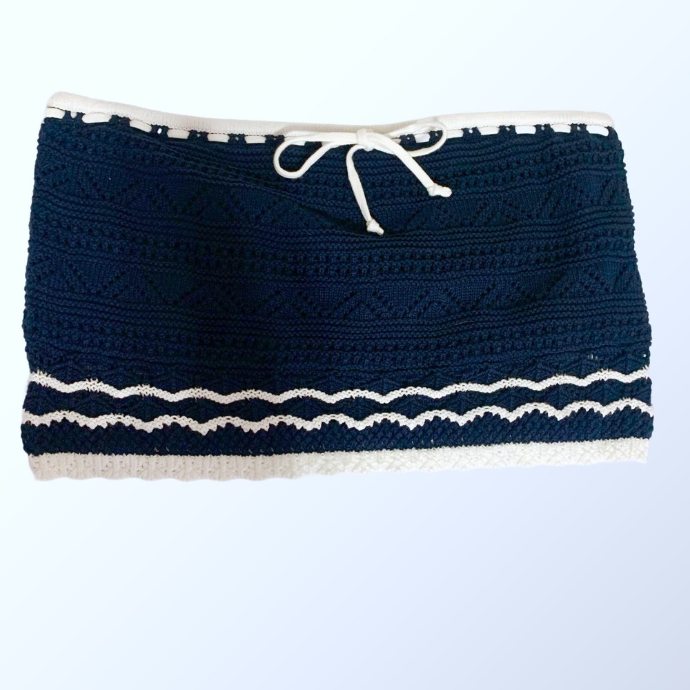 Hollister Co. Navy & White Crochet Strapless‎ Crop Tube Top NWT XL Boho Beach